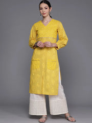 Ethnic Motifs Printed Puff Sleeves Gotta Patti Kurta-AHKUCOKHGL-1038
