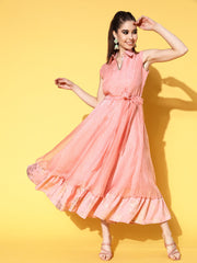 Rose Gold Tiered Empire Organza Ethnic Dress-AHEDORGL-125