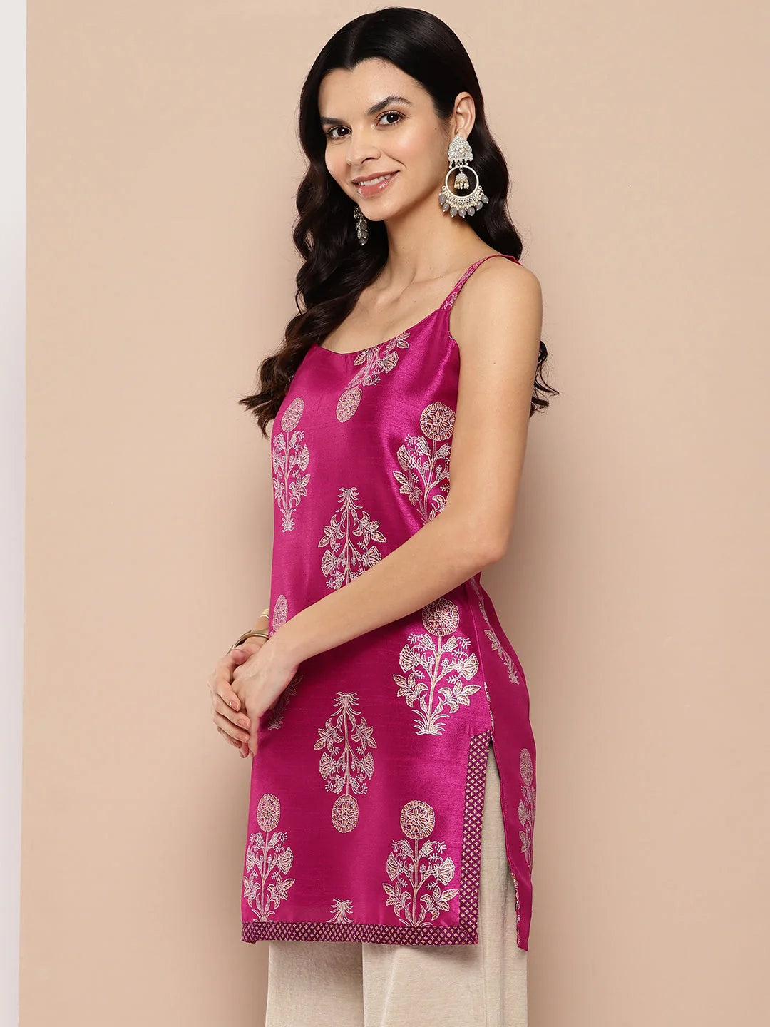 Pink & Gold Printed Tunic Top - Indian Kurta Ladies Online