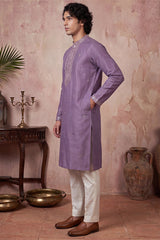 Lavender Silk Blend Solid Emboidered Sequins Kurta MKU2277