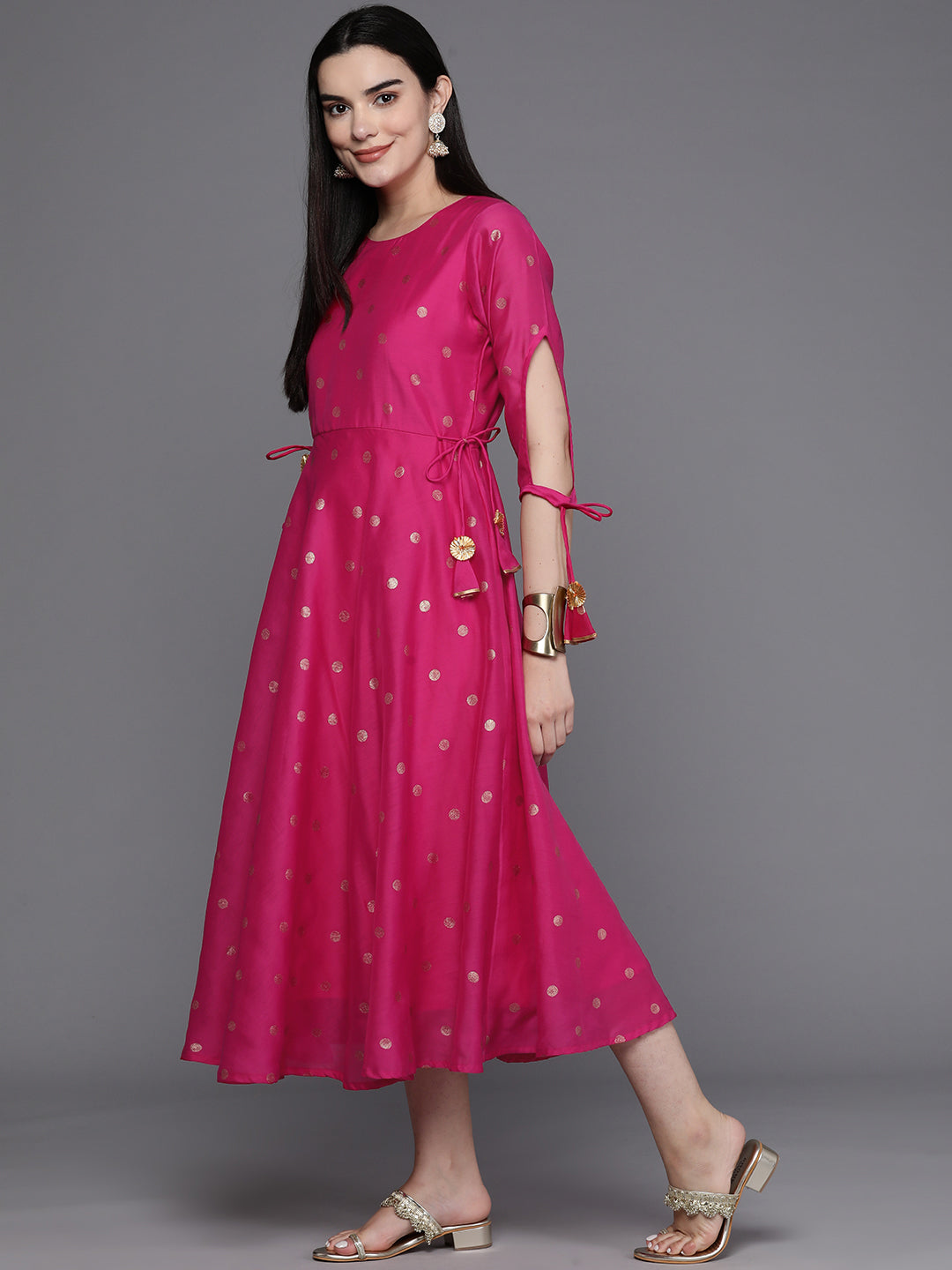 Foil Printed Midi Dress - Indian Dresses Online | A-Line Cut