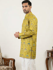 Silk Blend Foil Print Kurta ( 65KO 5587Mustard )