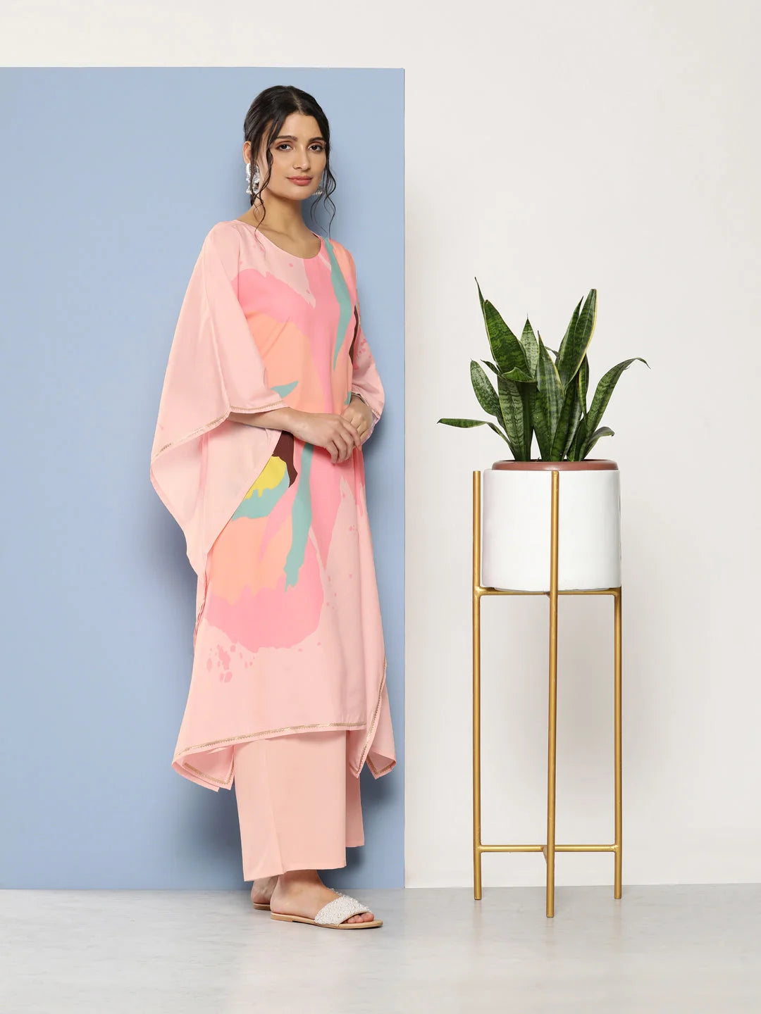 Pink Printed Kaftan Kurta Palazzo Pants Set - Women's Style