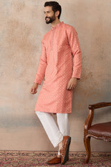Coral Jacquard Ethnic Motifs Embroidered Kurta With Trouser MKSET2491