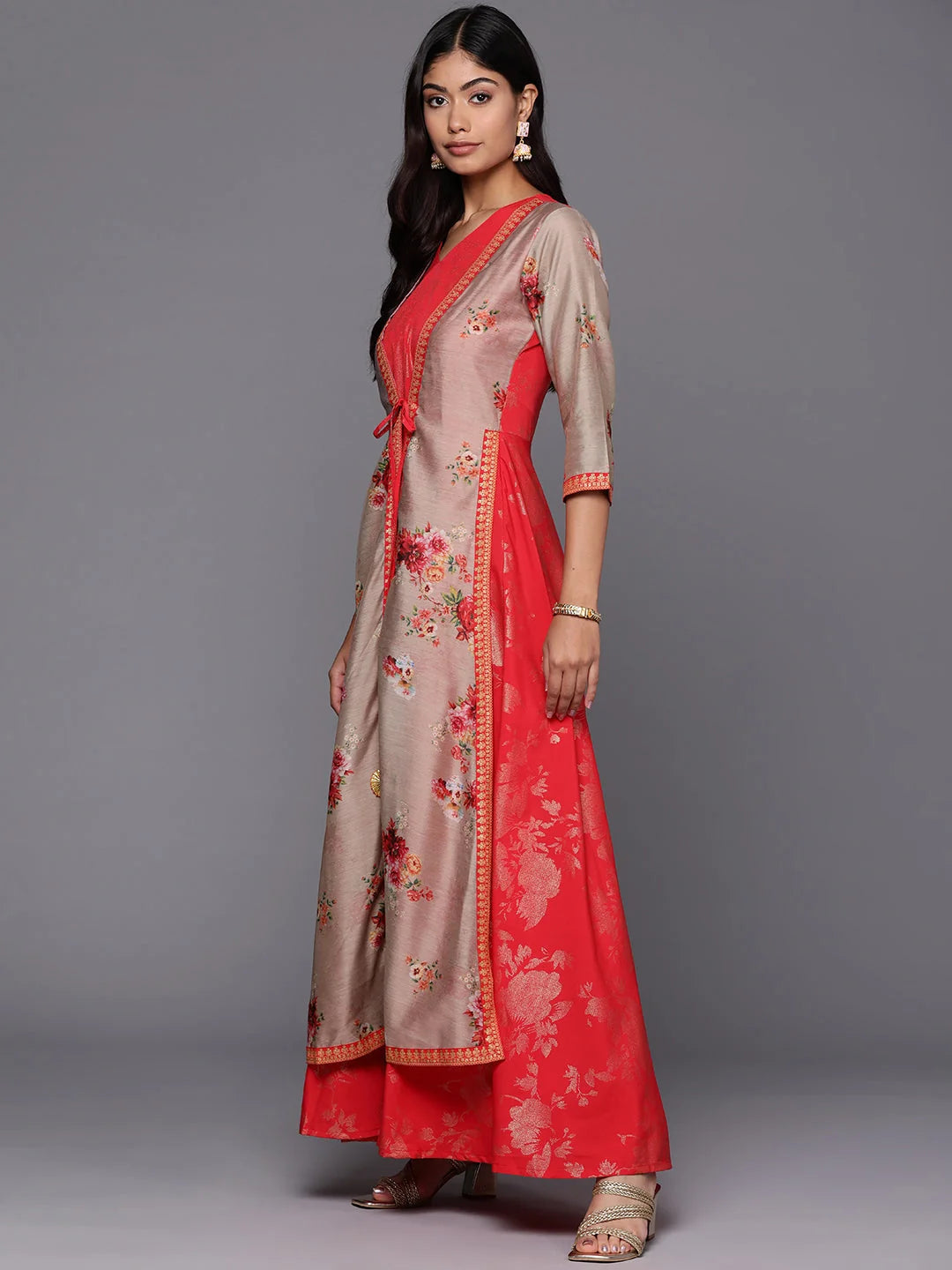 Red Floral Maxi Dress - Indian Dresses Online | A-Line Style