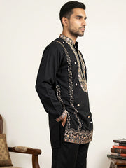 Men's Cotton Blend Embroidered Kurta ( 65KO 5585Black ) [FF] [G-4]