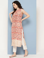 Beige & Maroon Printed Gotta Patti Kurta-AHKUVRDD-1078-DS