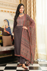 Grey Cotton Blend Ajrakh Printed Straight Kurta Trousers With Dupatta PKSKD3065