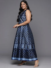 Blue Plus Size Printed Wrap Maxi Dress-AP-AHEDPSDP-194-FF