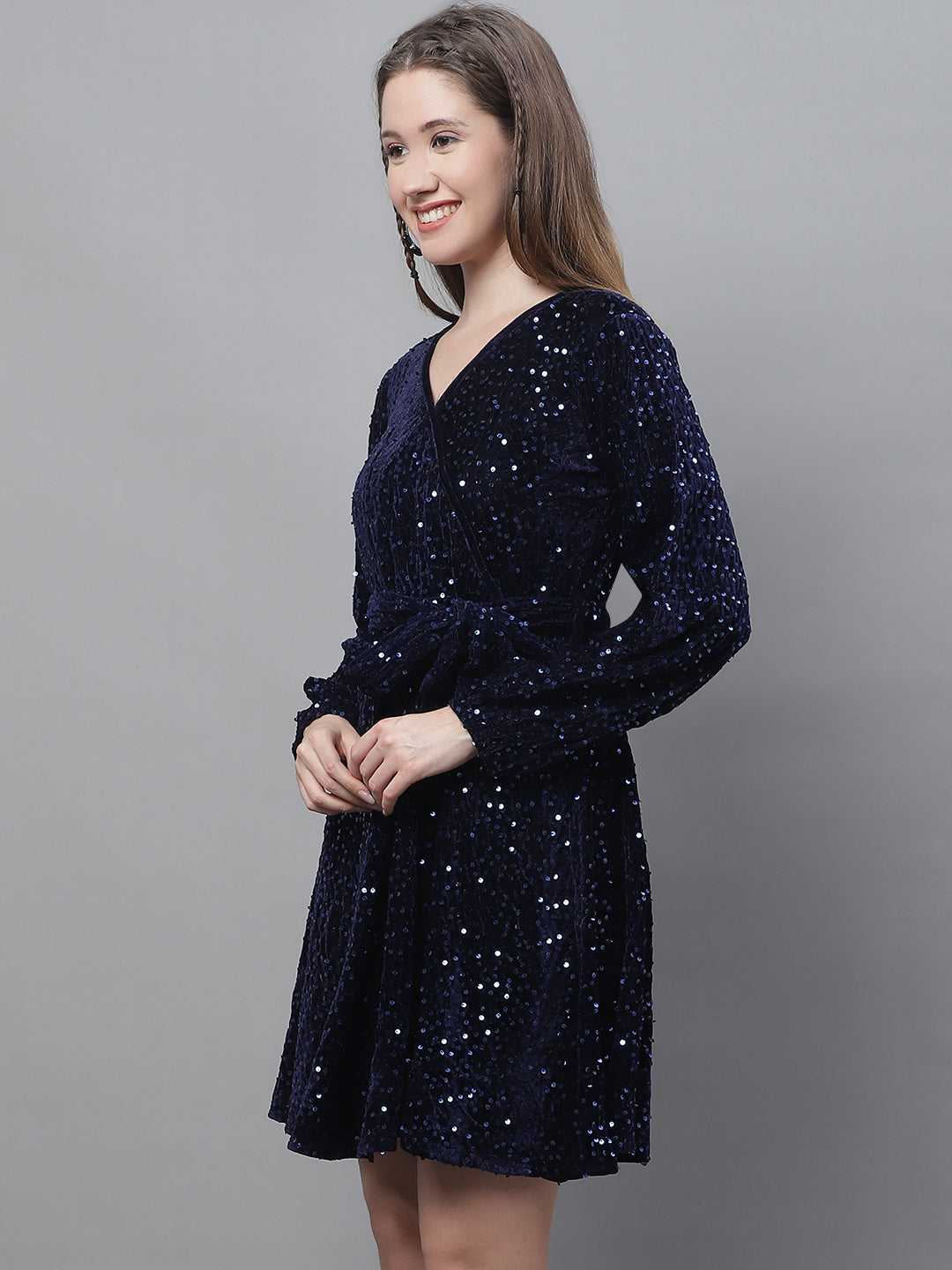 DesiQlo Women Embroidered Dress - Blue