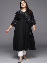 Black Floral Printed Plus Size Kurta-AP-AHKUGRGP-799