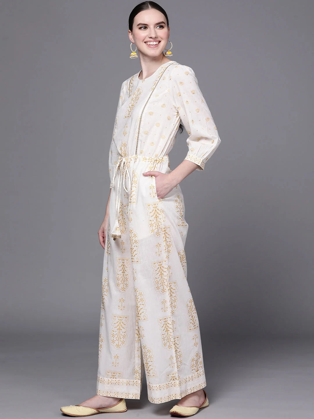 Cotton Printed Jumpsuit with Tie | Women's One-Piece Outfits