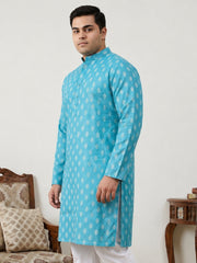 Floral Printed Kurta for Men ( KO 650Teal  )