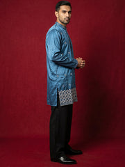 Silk Blend Embroidered Kurta & Korean Pants Set ( 65KP PJ11B 5598Peacock ) [FF] [G-4]