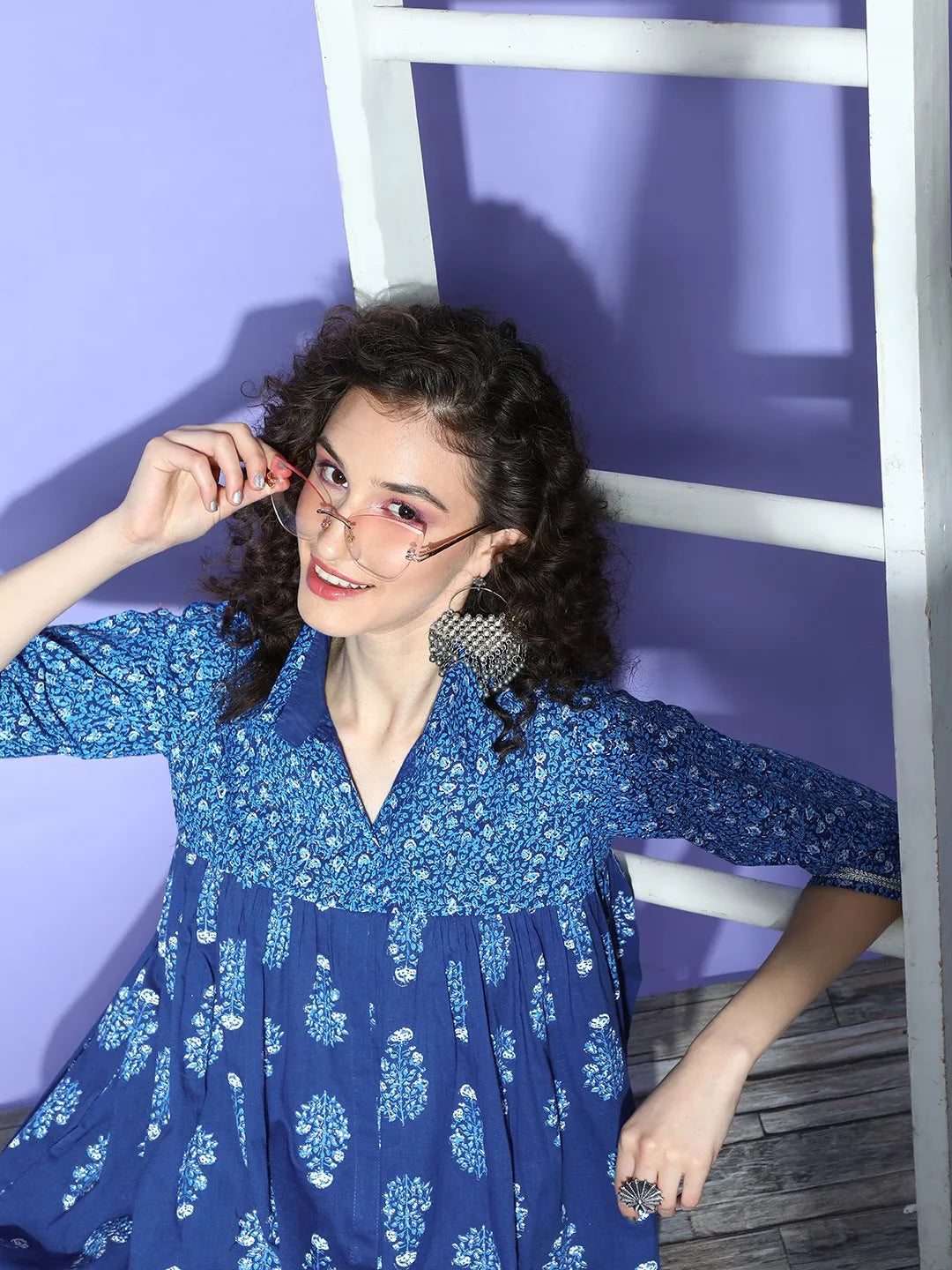 Blue Cotton Tunic & Palazzo Co-ord Set - Ethnic Two Piece Sets