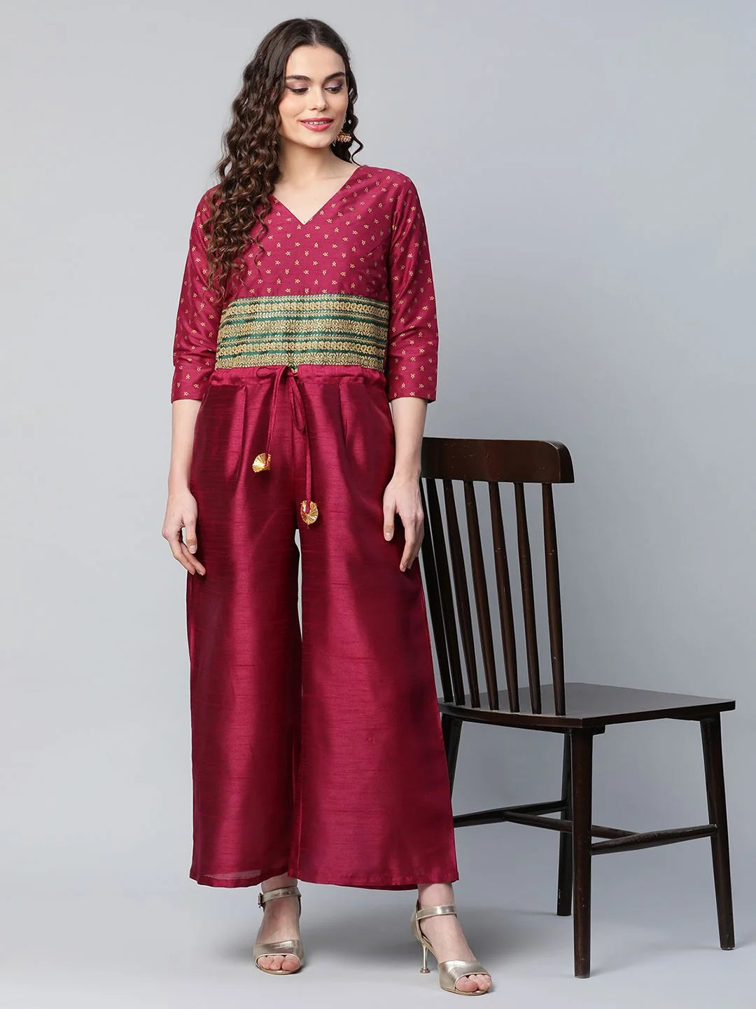 Burgundy Printed Jumpsuit: Women's Trendy One-Piece Outfit