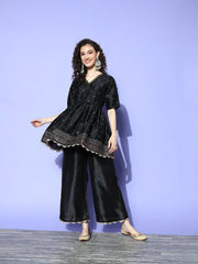 Black & Golden Printed Empire Gotta Patti Kurti with Palazzos-AHTUPZ-COMBO-440-FF