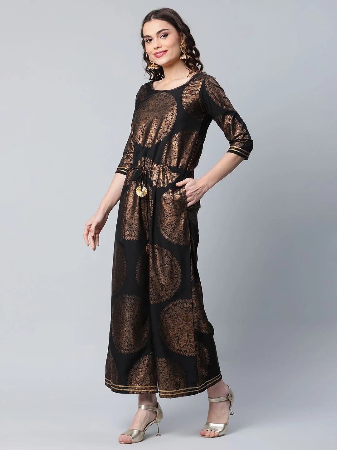 Black Copper Foil Printed Jumpsuit | Women's Jumpsuit Sets