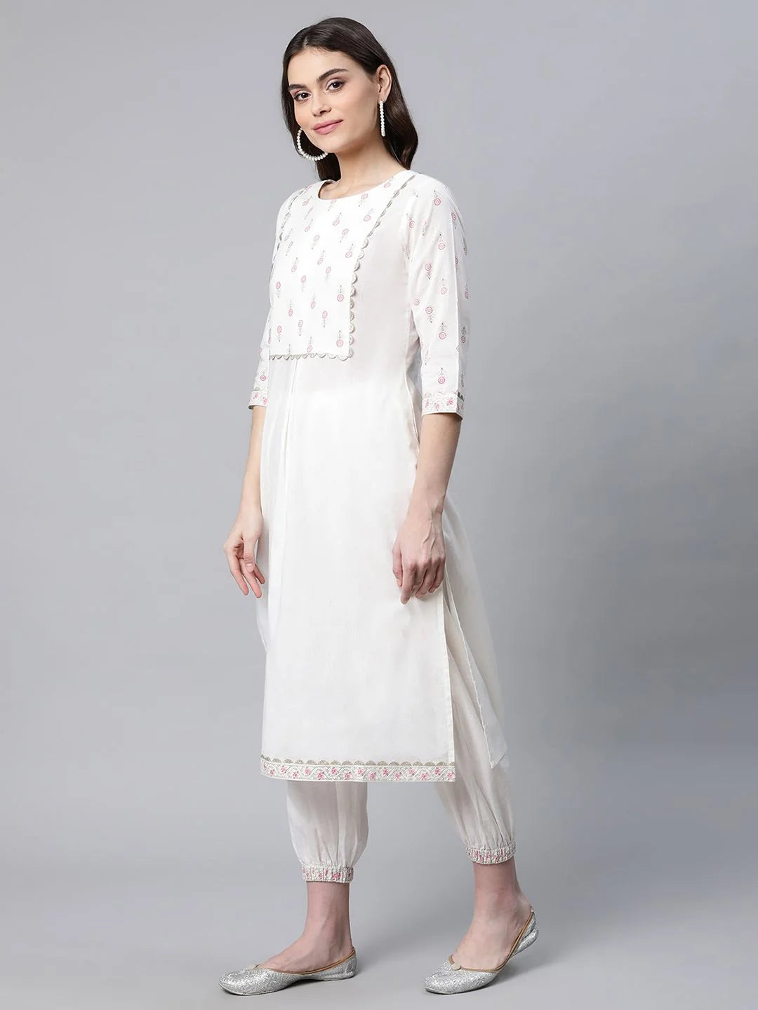 Floral Cotton Kurta with Trousers | Designer Kurta Sets