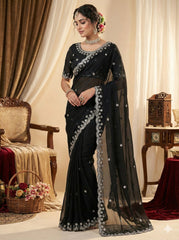Organza Saree for Women - Black | MLWSHSA8945BLK