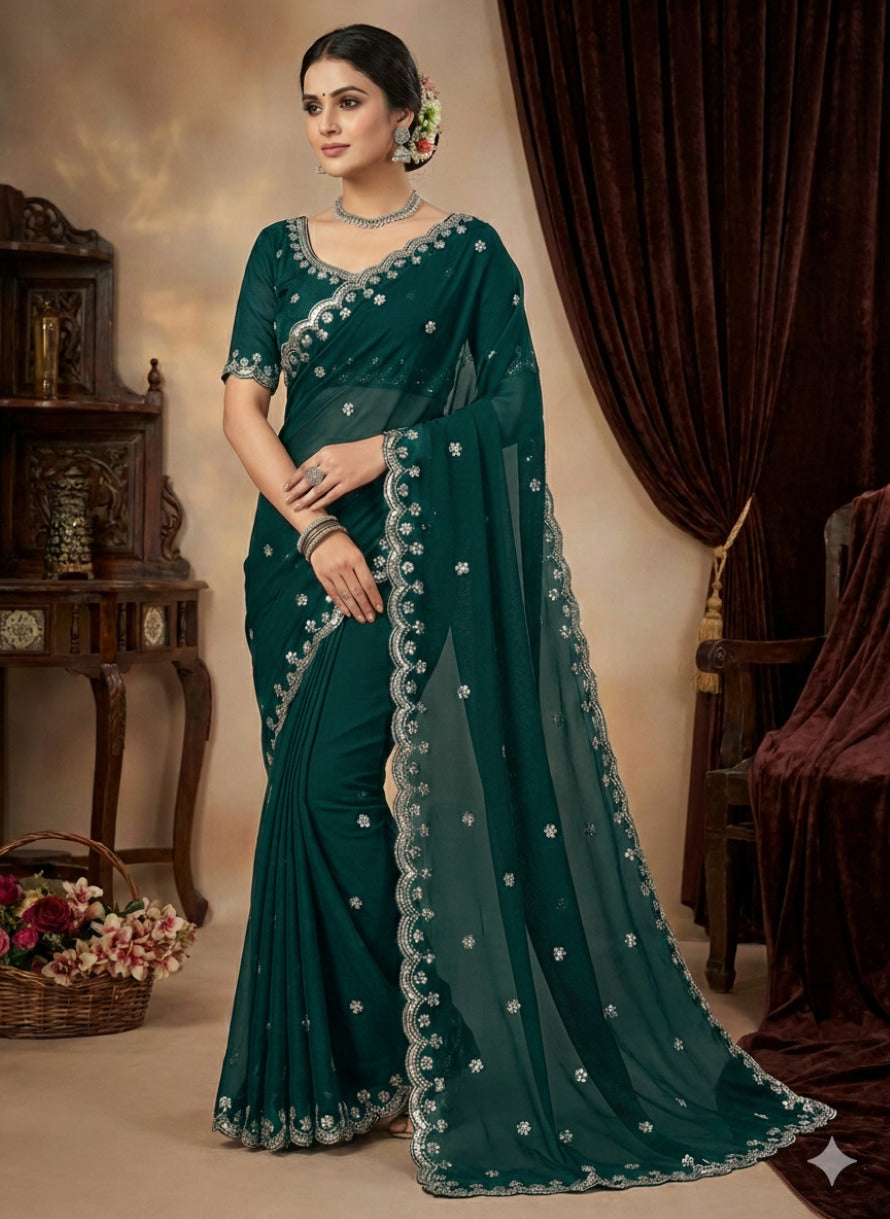 Organza Saree for Women - Green | MLWSHSA8948TEG | DesiQlo