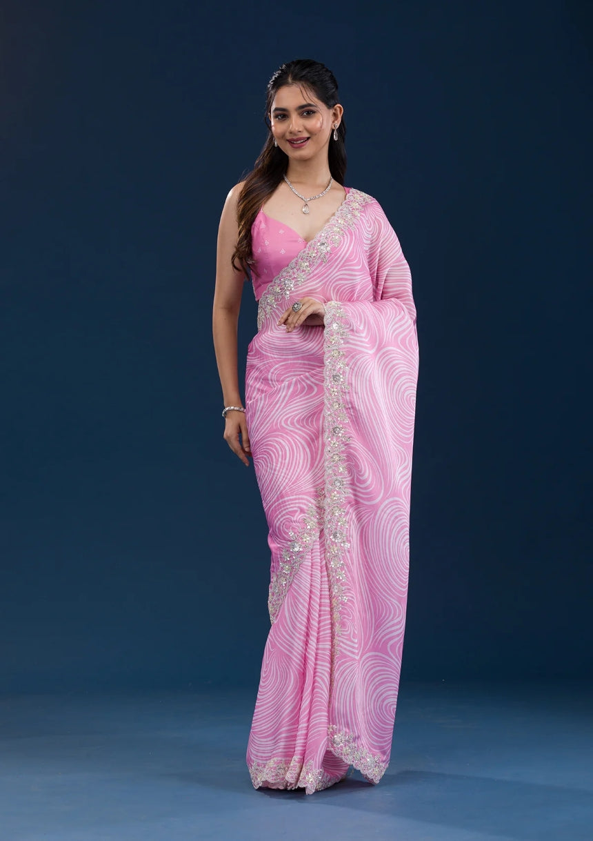 Georgette Saree for Women - Pink | MLWSHSA8949PNK