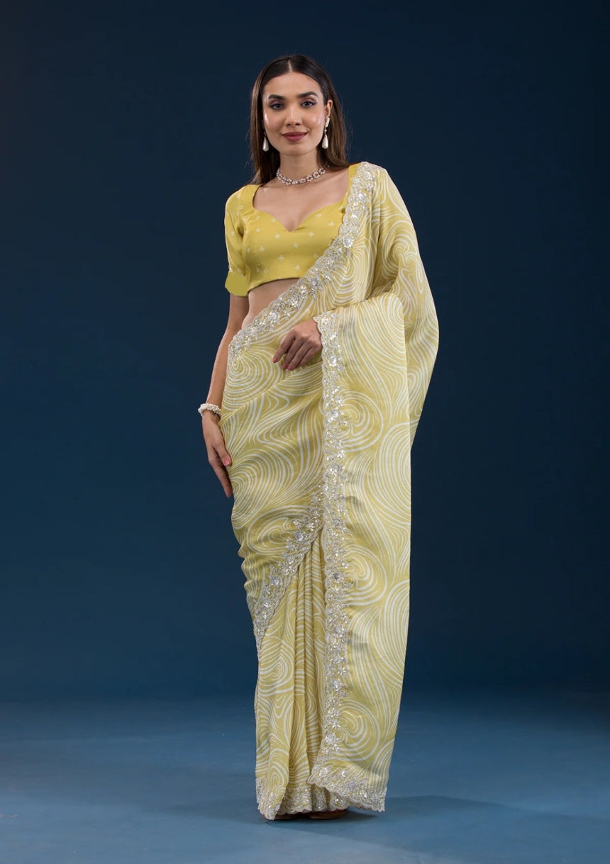 Georgette Saree for Women - Yellow | MLWSHSA8950YLW | DesiQlo