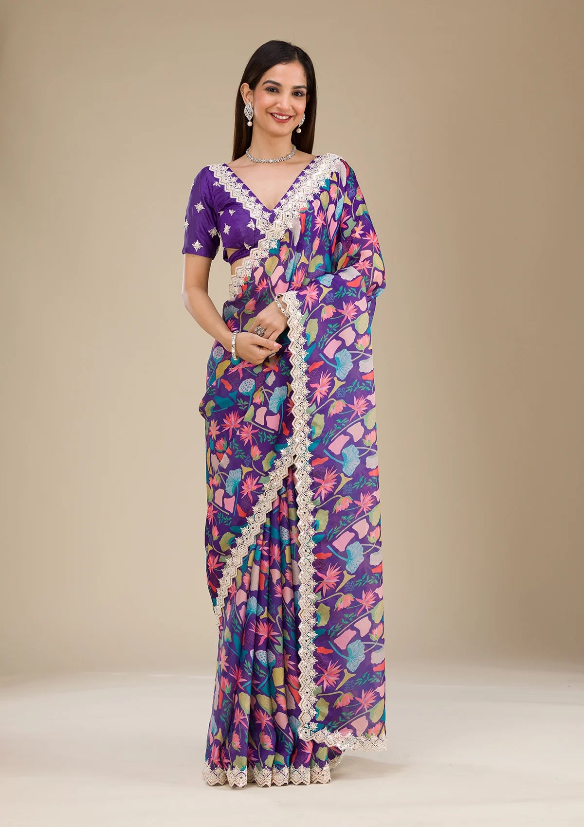 Georgette Saree for Women - Purple | MLWSHSA8951PUP | DesiQlo