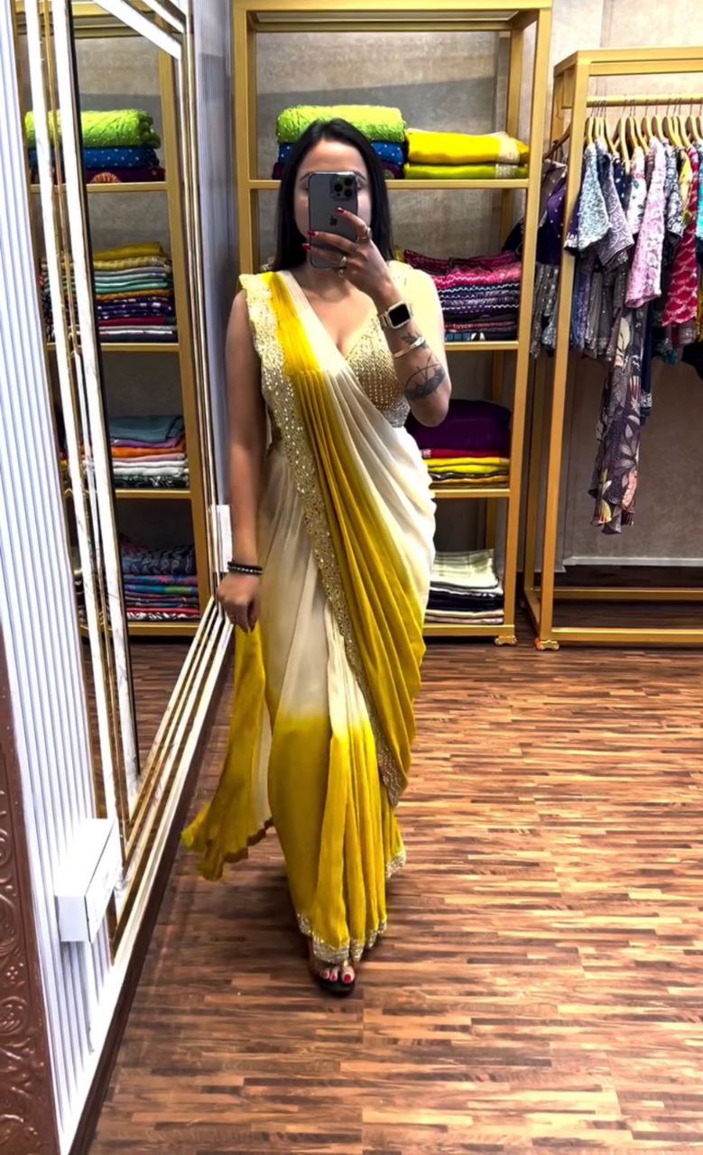 Crepe Saree for Women - Yellow | MLWSHSA8953YLW