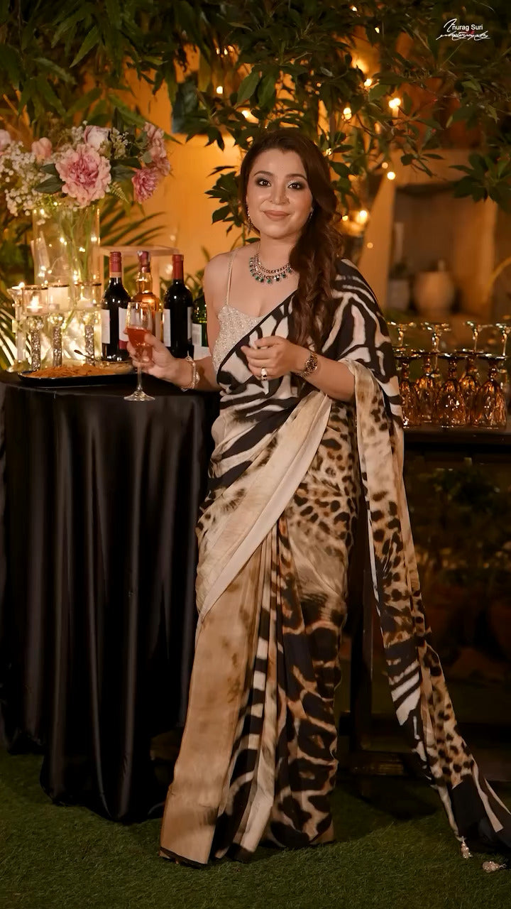 Silk Blend Saree for Women - Beige | MLWSHSA8954BEI | DesiQlo