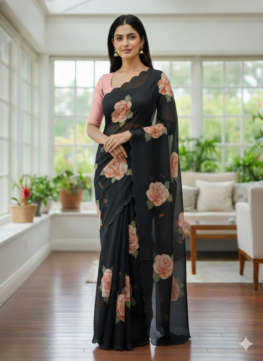 Organza Saree for Women - Black | MLWSHSA8956BLK