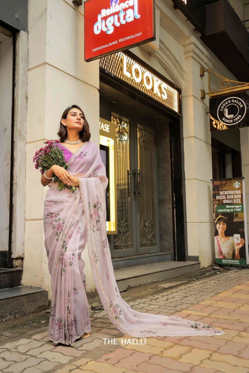 Organza Saree for Women - Lilac | MLWSHSA8958LVR
