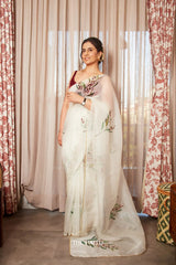 Organza Saree for Women - White | MLWSHSA8959WHT