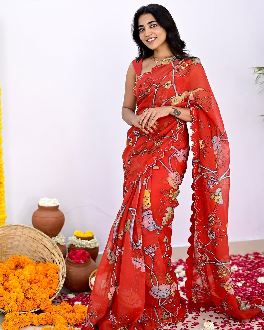 Silk Blend Saree for Women - Red | MLWSHSA8961RED