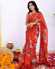 Silk Blend Saree for Women - Red | MLWSHSA8961RED