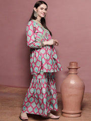 Pink Gotta Patti Velvet Kurta with Palazzos-AHKUPZ-COMBO-602