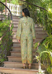 Green Floral Printed Kasturi Top & Palazzo  With Buttons