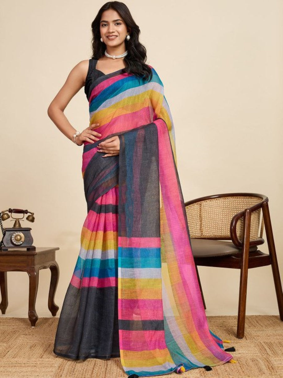 Cotton Blend Saree for Women - Black | MLWSHSA8963BLK | DesiQlo