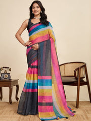 Cotton Blend Saree for Women - Black | MLWSHSA8963BLK