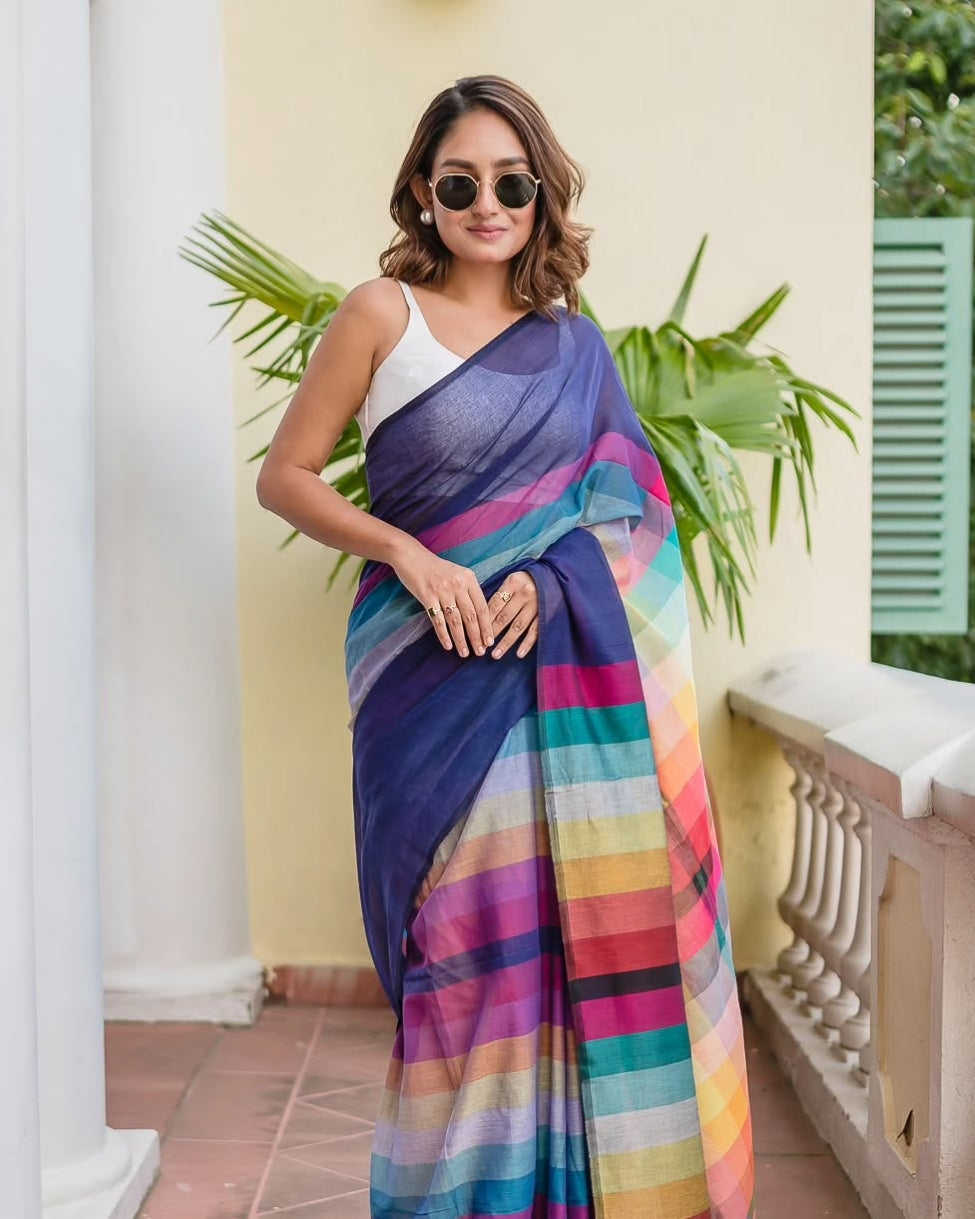 Cotton Blend Saree for Women - Blue | MLWSHSA8964BLU | DesiQlo