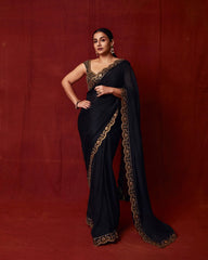 Crepe Saree for Women - Black | MLWSHSA8968BLK