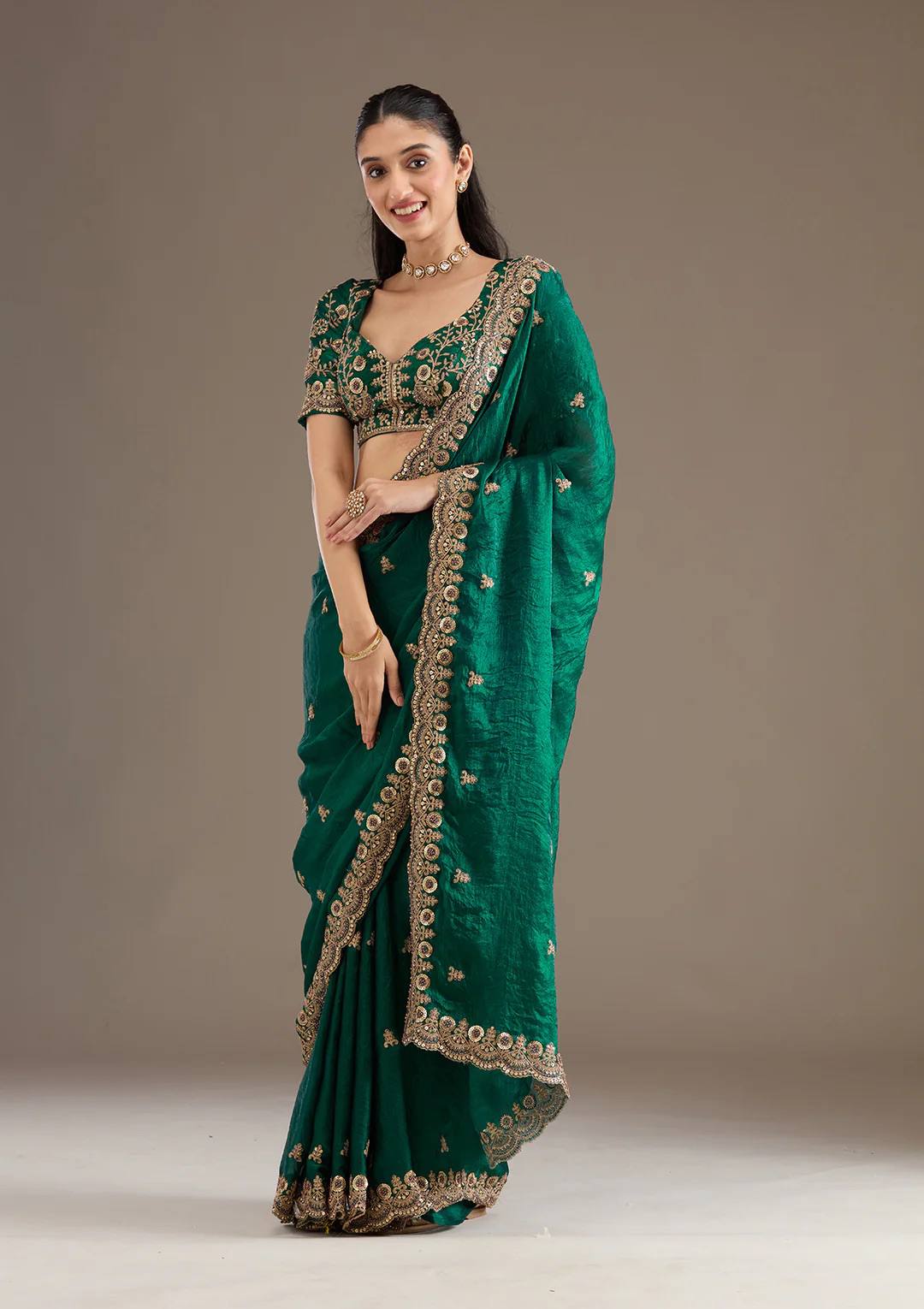 Satin Saree for Women - Green | MLWSHSA8972GRN