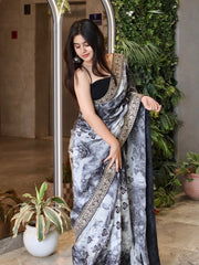 Georgette Saree for Women - Grey | MLWSHSA8976GRY