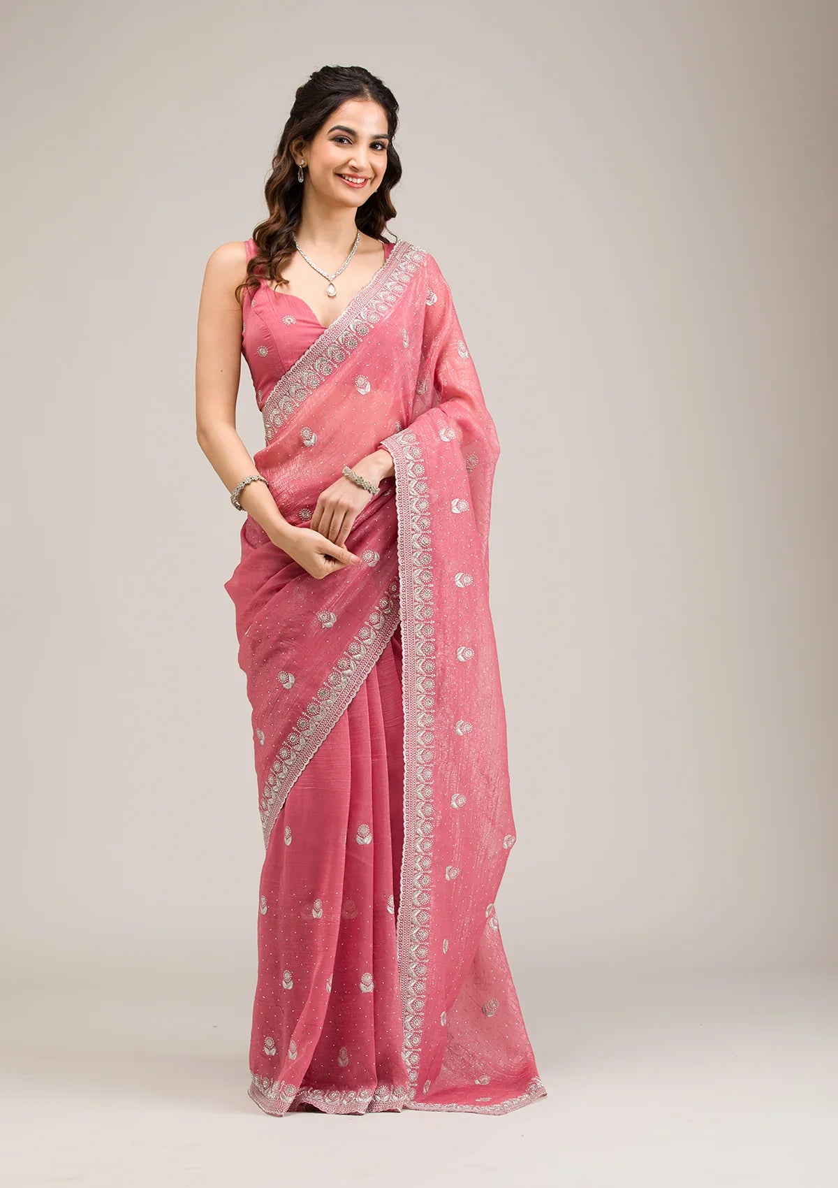 Chiffon Saree for Women - Pink | MLWSHSA8981PNK | DesiQlo