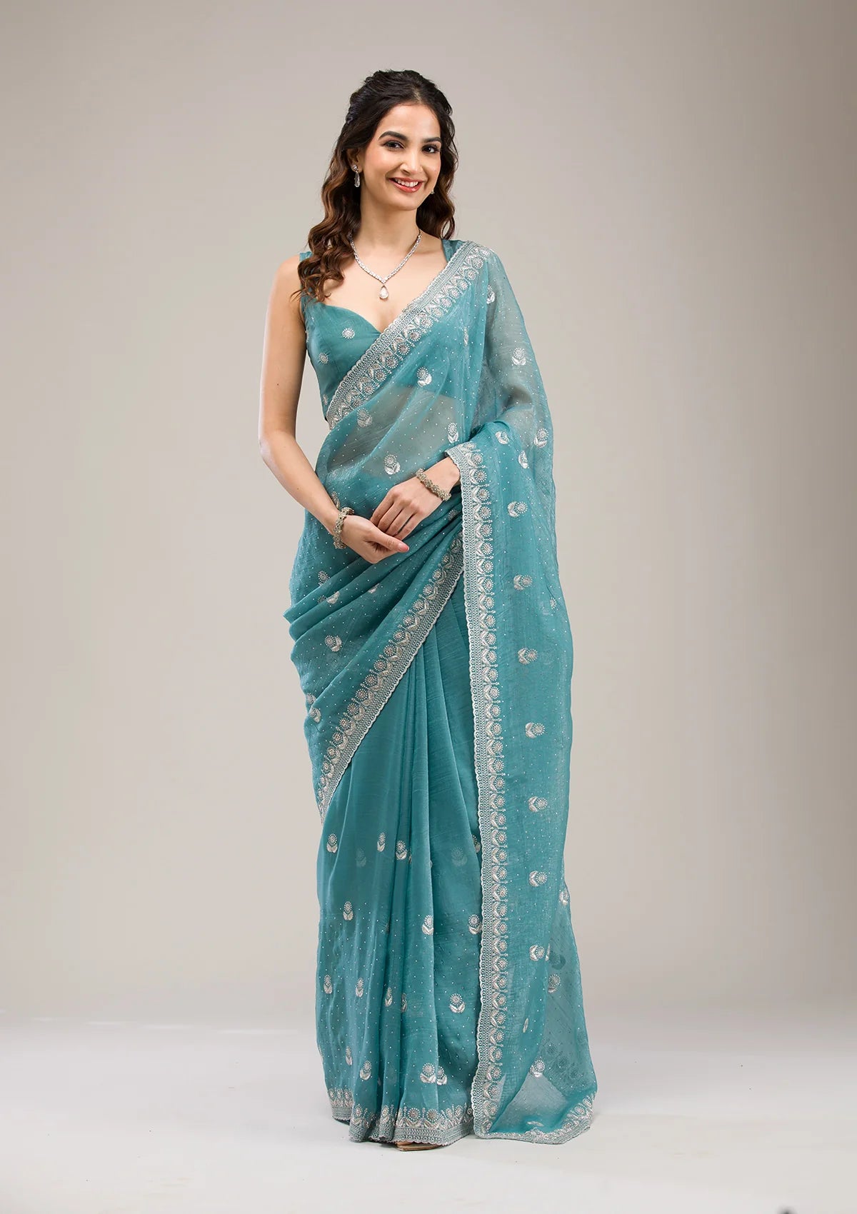 Chiffon Saree for Women - Teal | MLWSHSA8982SAG