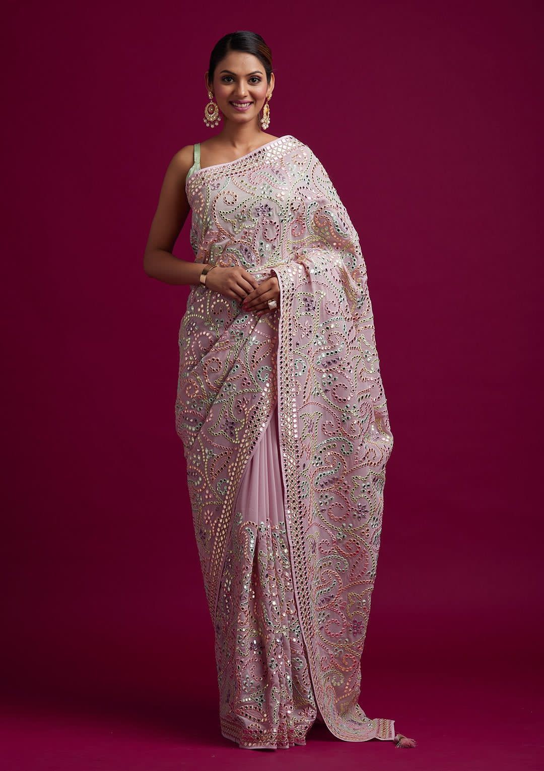 Silk Blend Saree for Women - Pink | MLWSHSA8983PNK | DesiQlo