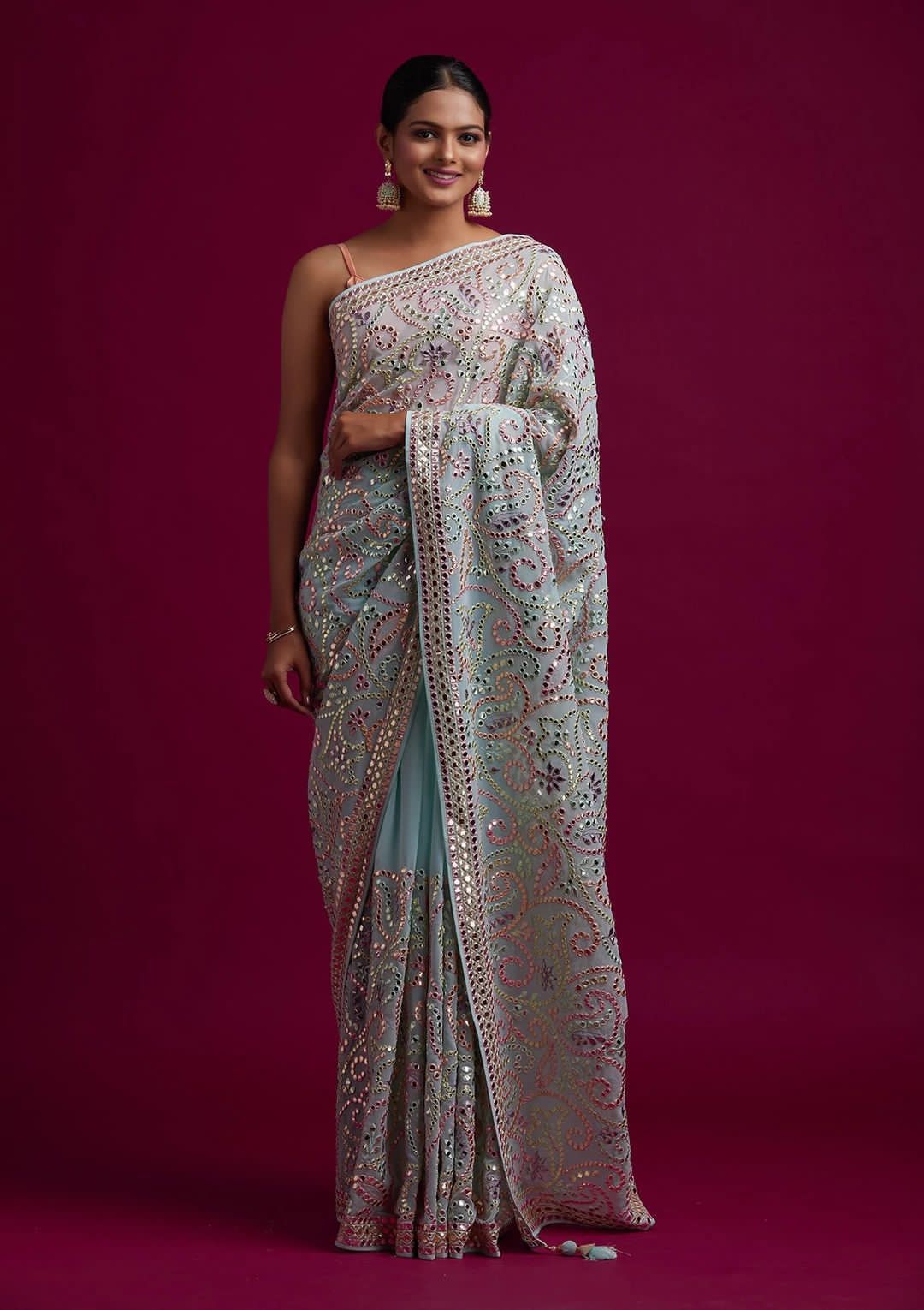Silk Blend Saree for Women - Teal | MLWSHSA8984SKB