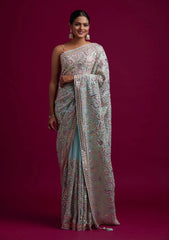 Silk Blend Saree for Women - Teal | MLWSHSA8984SKB