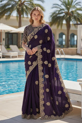 Satin Saree for Women - Purple | MLWSHSA8985PUP