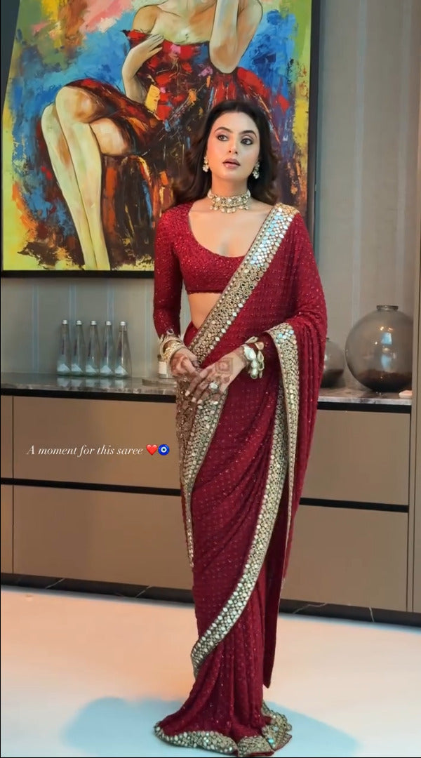 Georgette Saree for Women - Maroon | MLWSHSA8988MRN | DesiQlo